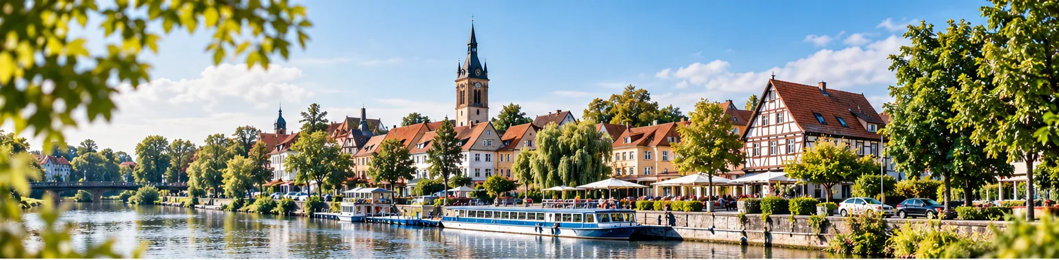 Regional inspiriertes Weserpanorama mit Uferbebauung